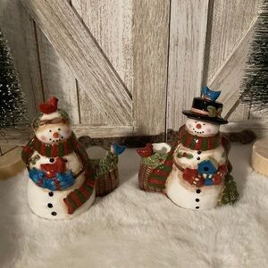 Ceramic Snowman Taper Candlestick Holders